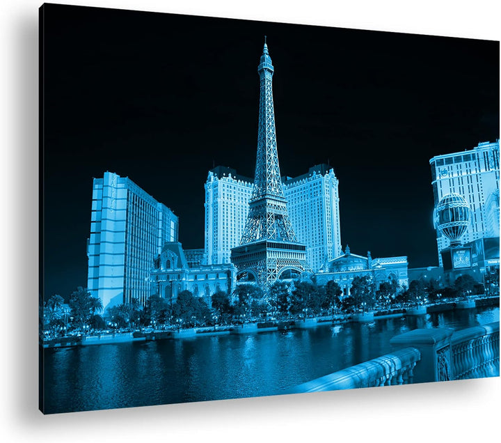 deyoli Miniatur Eiffelturm in Las Vegas Format 100x70 Effekt: Monocrome Blau als Leinwandbild, Motiv