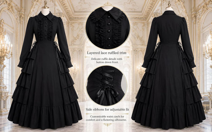 GRACEART Damen Gothic Viktorianisches Kleid Renaissance Maxi Kostüm (S), S