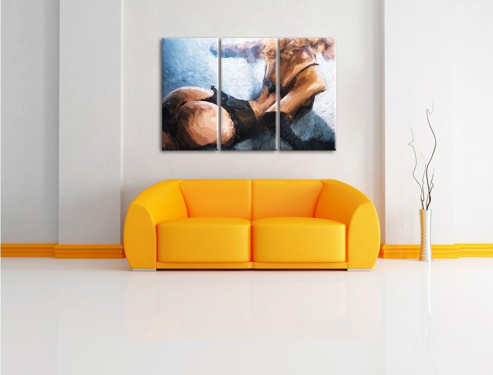 Pixxprint Frau in sexy Dessous als Leinwandbild/Grösse: 3 Teilig (120x80) cm/Wandbild/Kunstdruck/fer