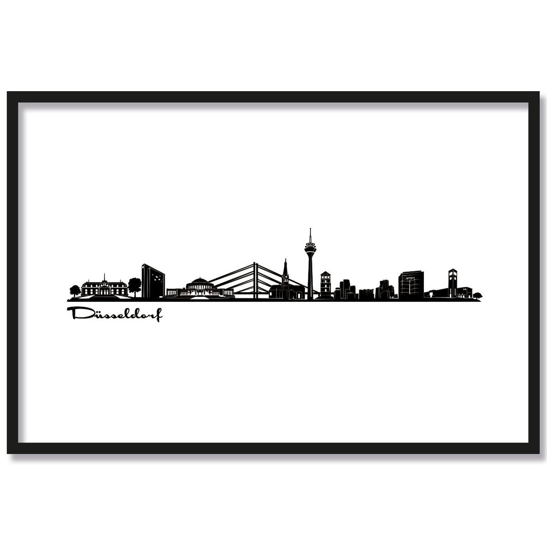 JUNIWORDS Poster mit/ohne Holzrahmen, Wähle ein Motiv, Skyline Düsseldorf, Wähle eine Grösse, 30 x 4