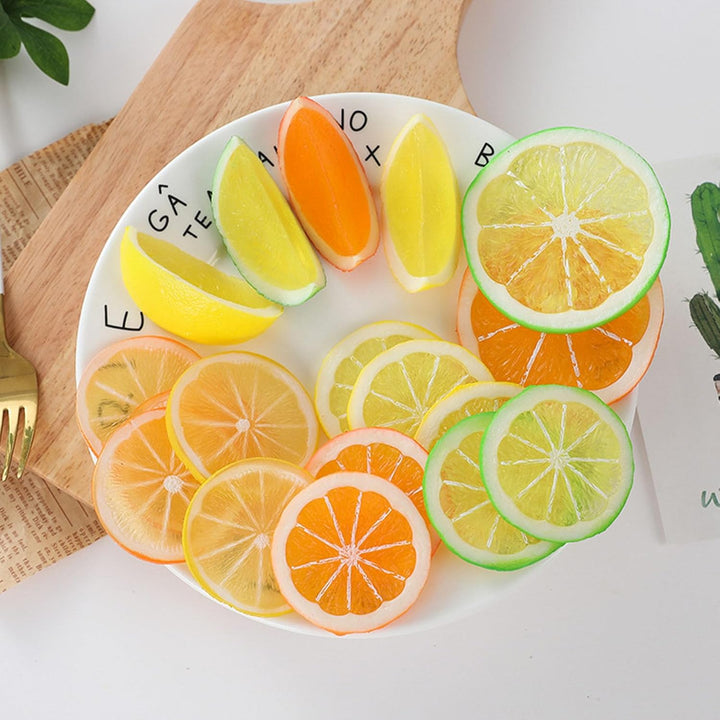 Xusxes 37 Stück Orangenscheiben Plastik, Künstliche Zitronenscheiben, Limetten Deko, Limetten Plasti