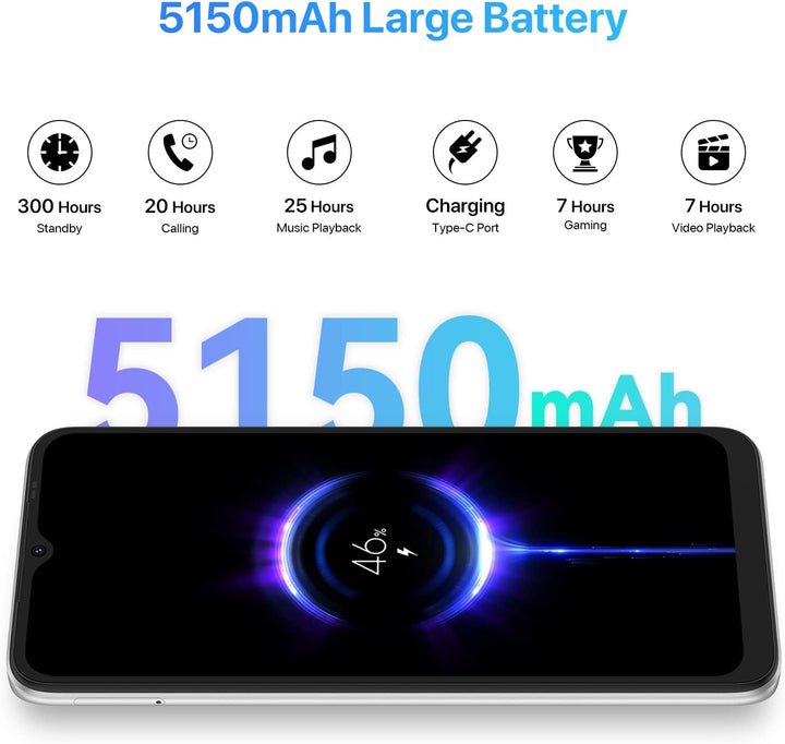 UMIDIGI C1 Max Android 12 Günstig Smartphone Ohne Vertrag, 5150 mAh Akku mit Typ-C,6.52 Zoll HD+ Dis
