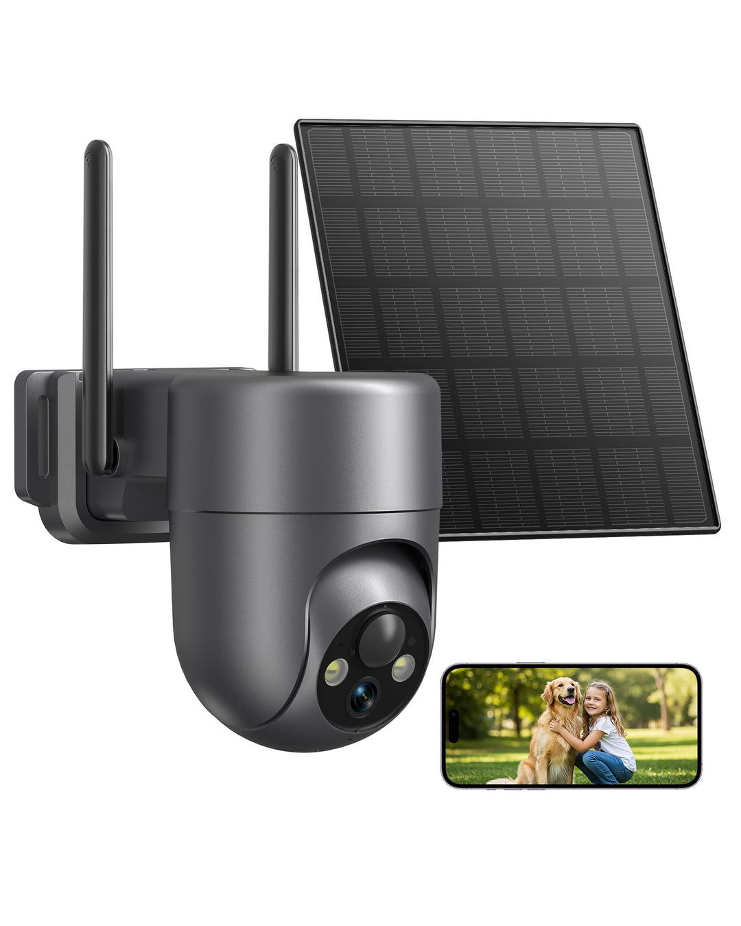Überwachungskamera Aussen Solar WLAN, Kamera Überwachung Aussen Akku Wifi-grau, Wifi-grau