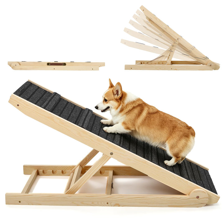 Hunderampe, Hundetreppe Höhenverstellbar Holz 7 Stufen,