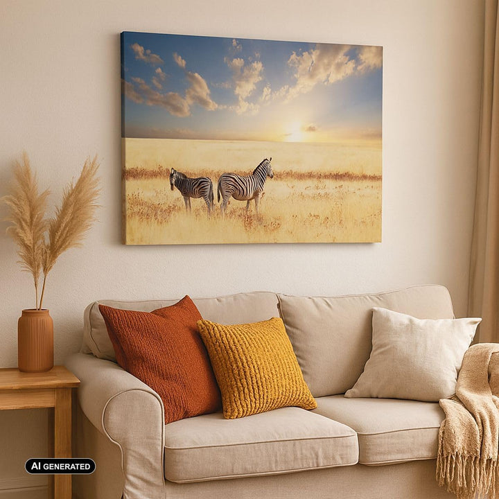 Bilder auf Leinwand 100x70cm Leinwandbild Zebra tier gestreift savanne Gross Wanddeko Bild Schlafzim
