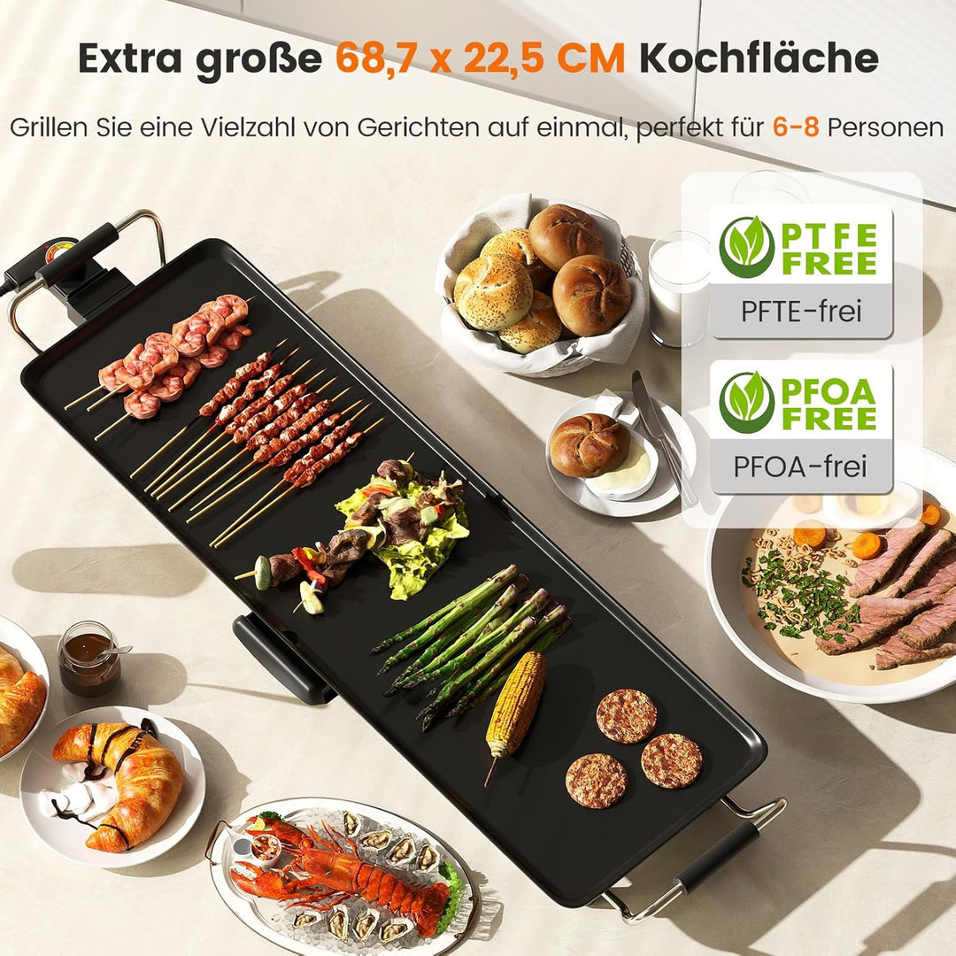 RELAX4LIFE Tischgrill elektrisch, 68,5 x 22,5 cm extra lange Teppanyaki-/Plancha-Grillplatte, Elektr
