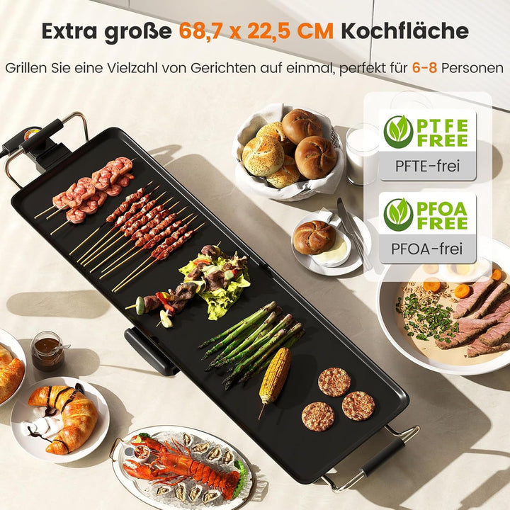 RELAX4LIFE Tischgrill elektrisch, 68,5 x 22,5 cm extra lange Teppanyaki-/Plancha-Grillplatte, Elektr