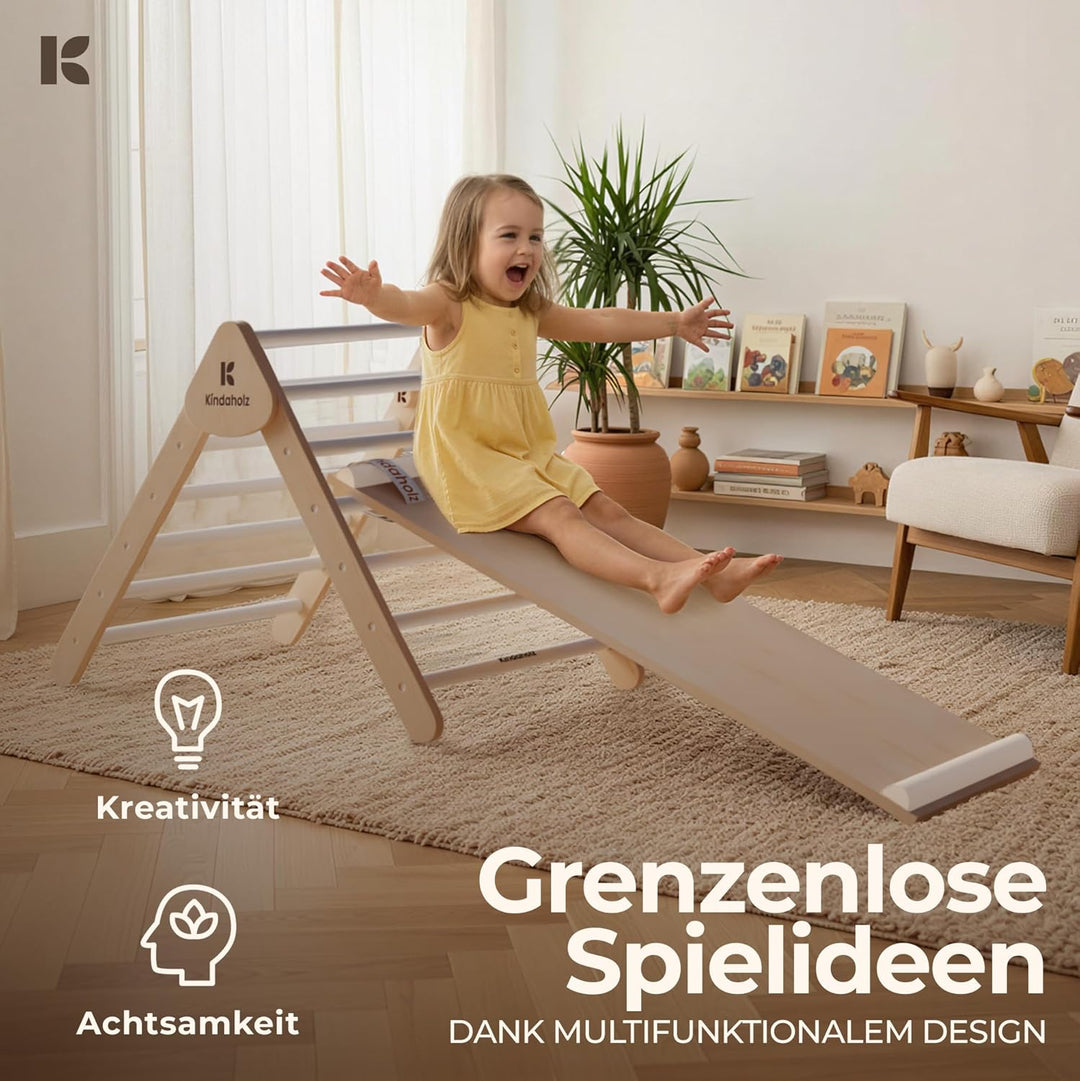 5in1 Klettergerüst Indoor-Spielplatz Set – Pikler-Kletterdreieck + Kletterbogen + 2-in-1-Rutsche mit
