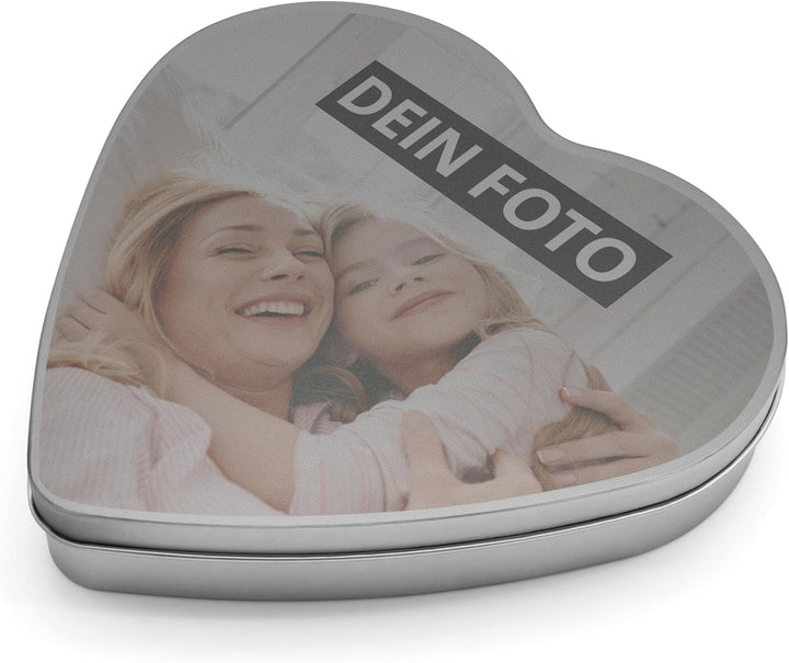Personalisierte Herzdose mit Foto - Blechdose in Herzform mit eigenem Motiv selbst gestalten Herz (1