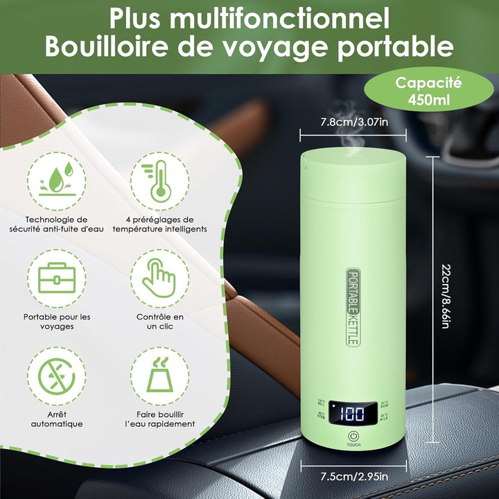 Dreamhigh® Reisewasserkocher, 450ml Mini Wasserkocher, 96W Wasserkocher Klein aus Edelstahl, Auto Wa