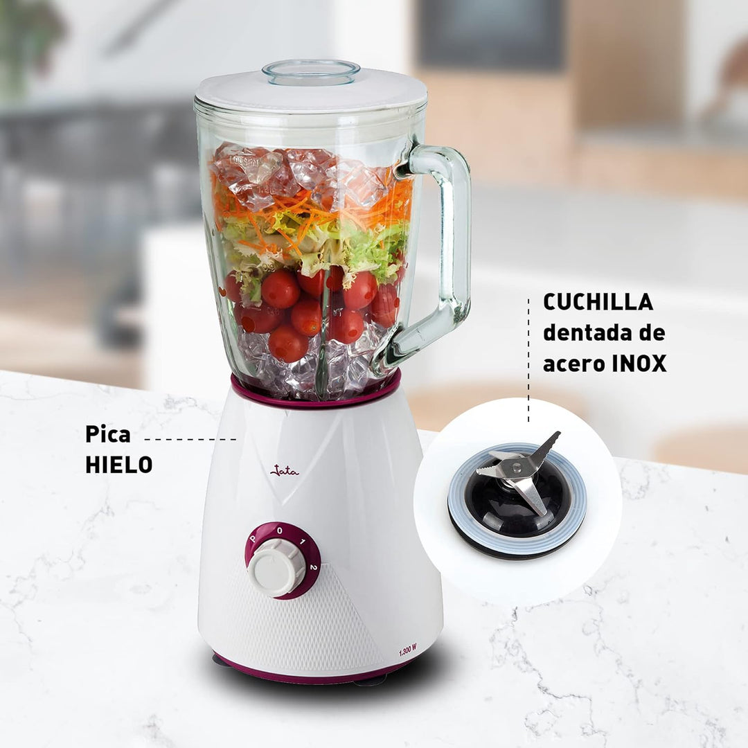 JATA BT265 Standmixer mit 2 Geschwindigkeitsstufen + Pulse, abnehmbarer Krug 1,5 l, 1300 W, Eiszerkl