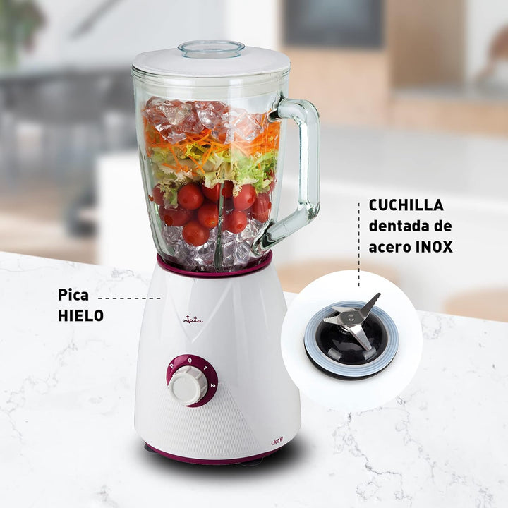 JATA BT265 Standmixer mit 2 Geschwindigkeitsstufen + Pulse, abnehmbarer Krug 1,5 l, 1300 W, Eiszerkl