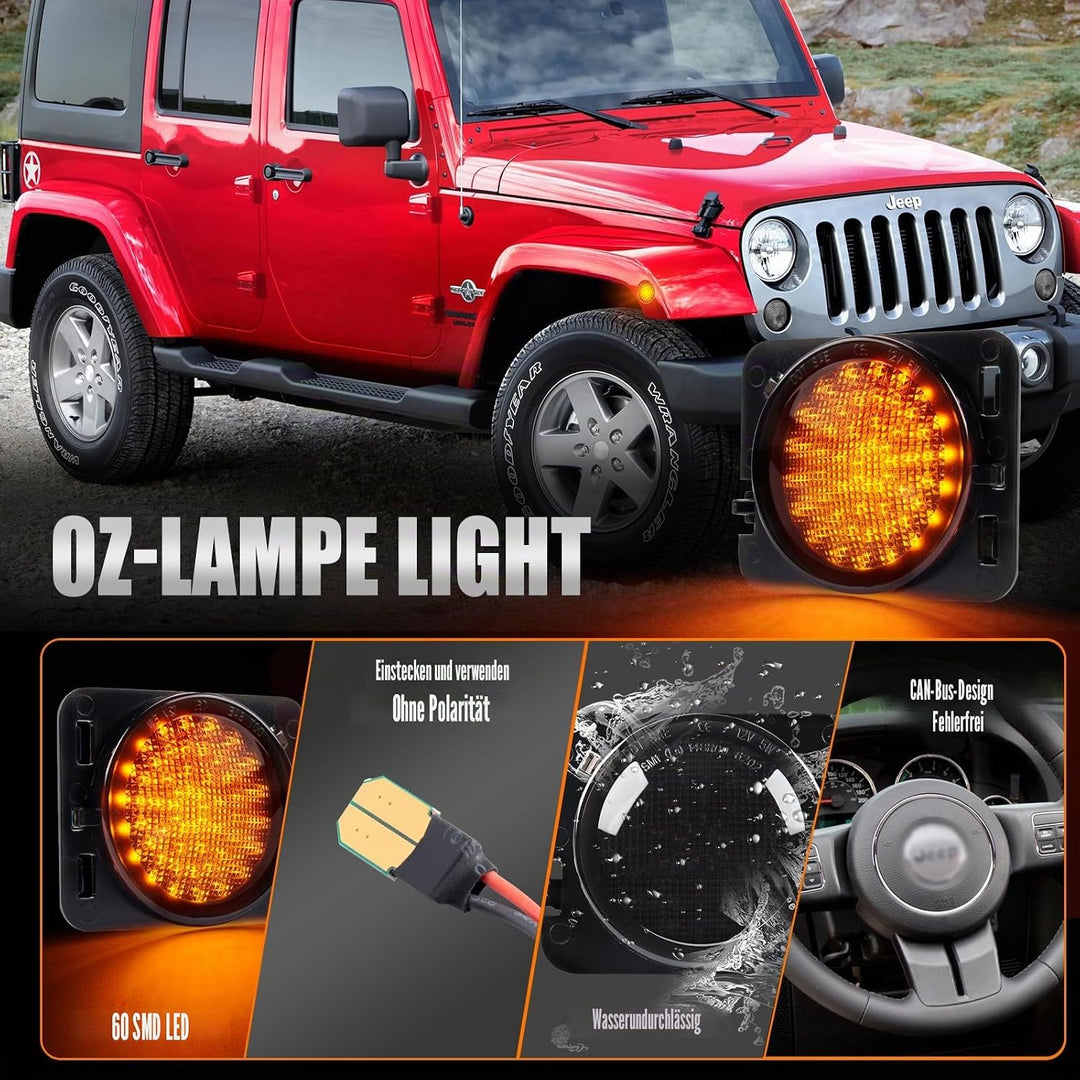 LED Blinker Seitenblinker für Jeep Wrangler JK 2007-2015, Blinker mit Canbus Fehlerfrei,Schwarz, Wra