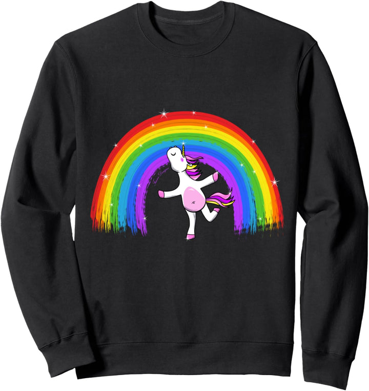 Tanzendes Einhorn unter dem Regenbogen das Leben ist bunt Sweatshirt