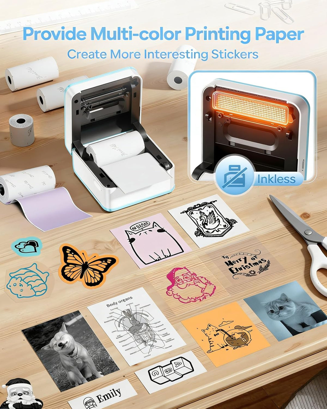 Phomemo M02 Pro Mini Drucker für Smartphone, Sticker Drucker 300 DPI Mini Thermodrucker Tiny Printer
