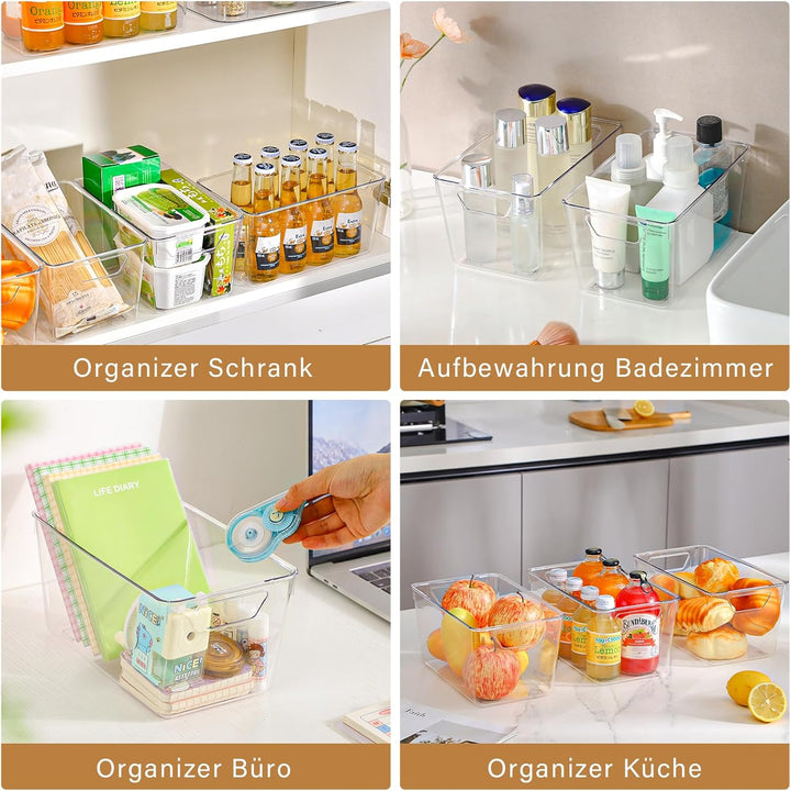 6 Stück Aufbewahrungsbox Kunststoff, Plastikkorb mit Griff, geeignet für Aufbewahrungsbox Küche, Auf
