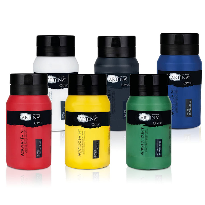 Artina 6er Acrylfarben Set 500ml – Deckende Malfarbe Schnelltrocknende Farbe zum Malen 6x500ml Profi