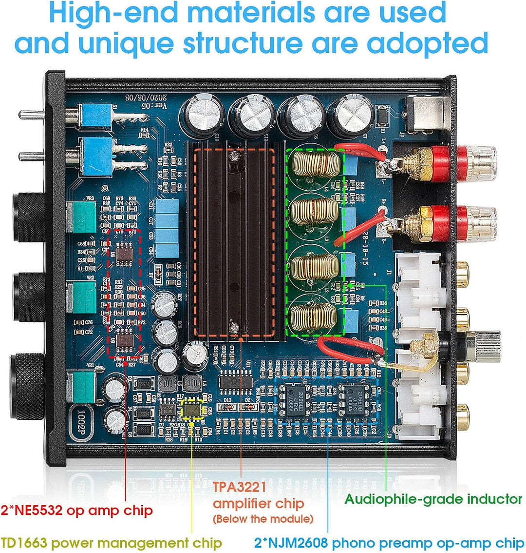 Nobsound 1002P Mini HiFi Stereo Verstärker mit TPA3221 Chip, 2 Kanäle Digitalverstärker, 200W Class