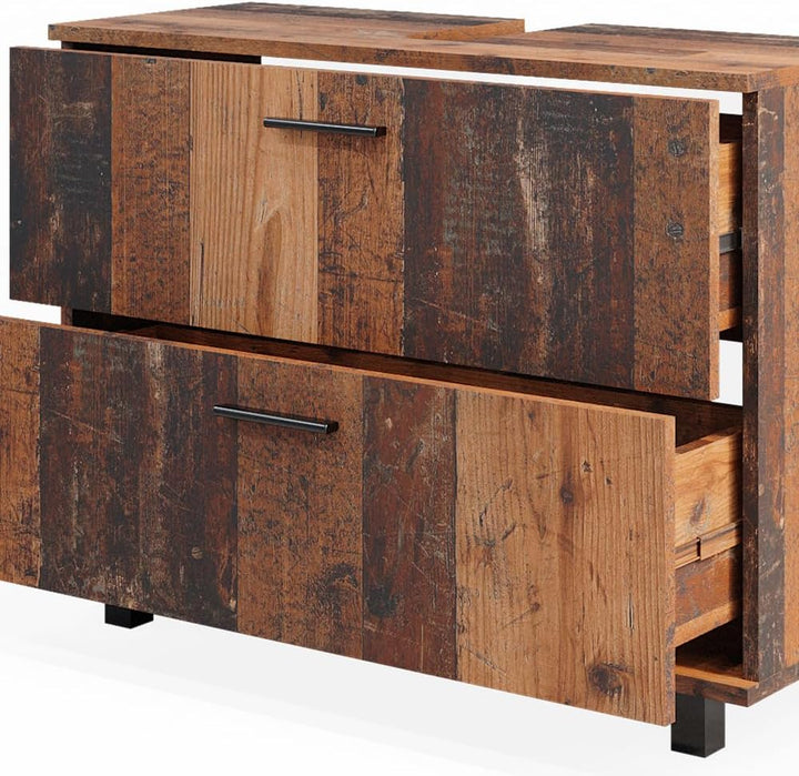 Vicco Waschbeckenunterschrank Ilias, Eiche rustikal, 80.2 x 60.8 cm mit 2 Schubladen