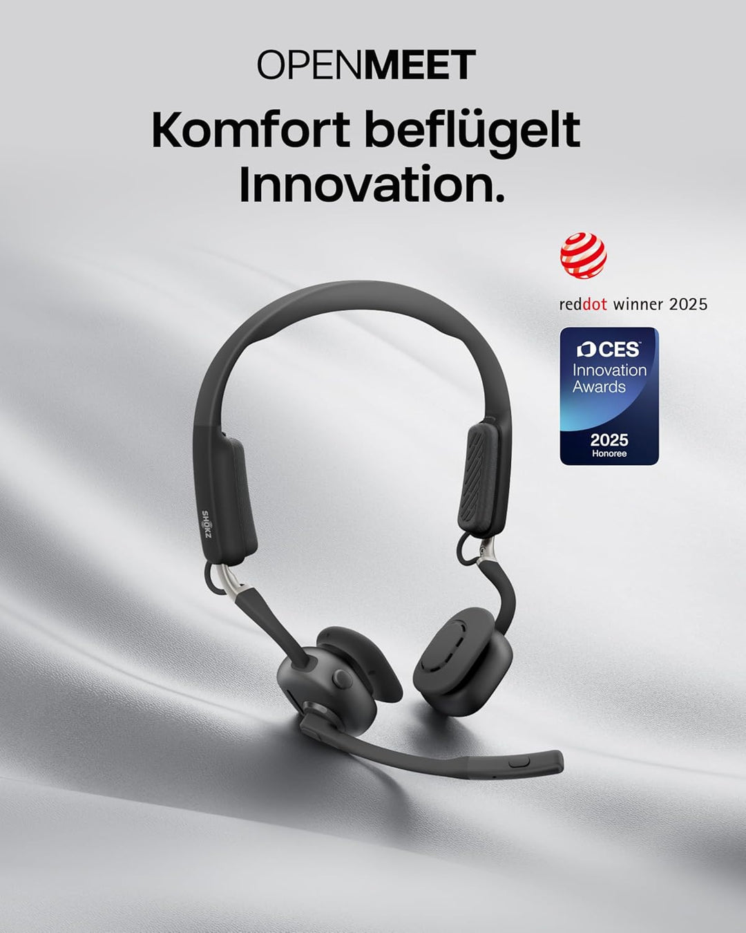 SHOKZ OpenMeet Knochenleitungs-Headset, Open-Ear-Kopfhörer mit 2 Mikros mit Geräuschunterdrückung, W