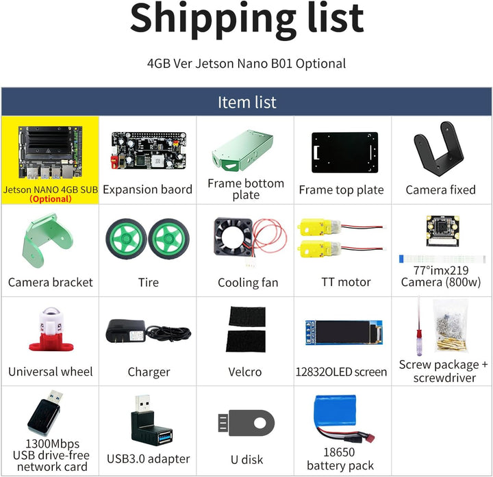 Yahboom Jetson Nano 4GB SUB Robot Kits Jetbot Mini Car AI Programmable Python Robot Kit ROS Starter