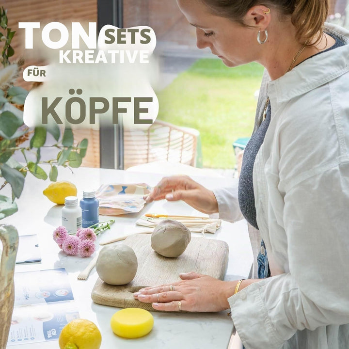 Sculpd Töpferei-Set, lufttrocknender Ton, Starter-Set für Anfänger mit Glanzlack, Töpferset beinhalt