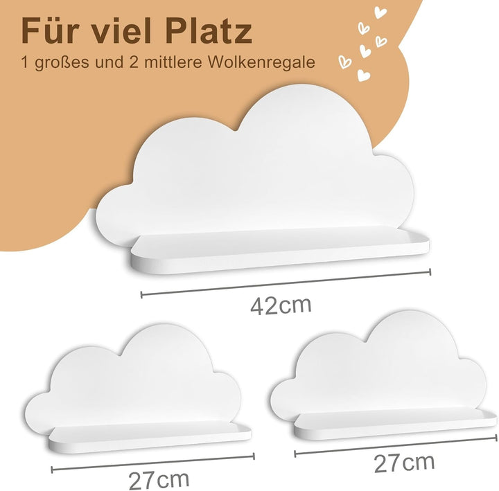 Wolkenregal 3er Set Holz – weiss, pflegeleicht & stilvoll | einfache Montage, nachhaltig & langlebig