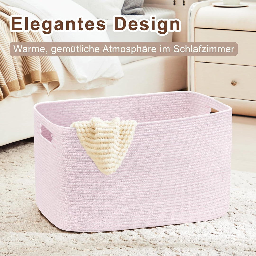 Kleiner 45L Aufbewahrungskorb aus Baumwollseil, Mädchen Korb für Spielzeug Decken, Wäschekorb Gefloc