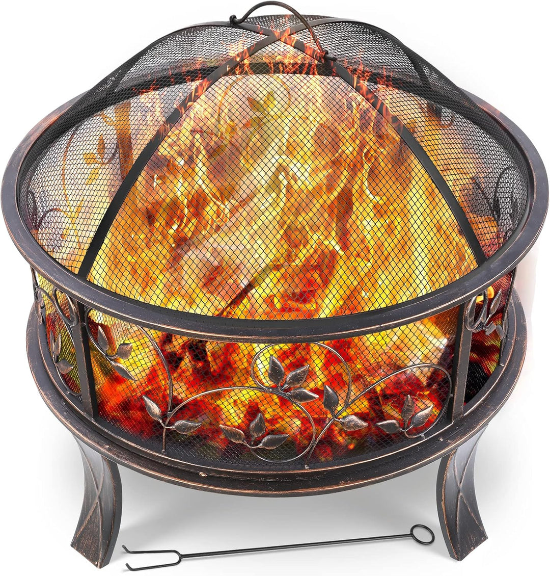 Feuerschale, Feuerschale Garten, Feuerkorb mit Funkenschutz, Feuerstelle Retro-Look, inkl. Poker & K