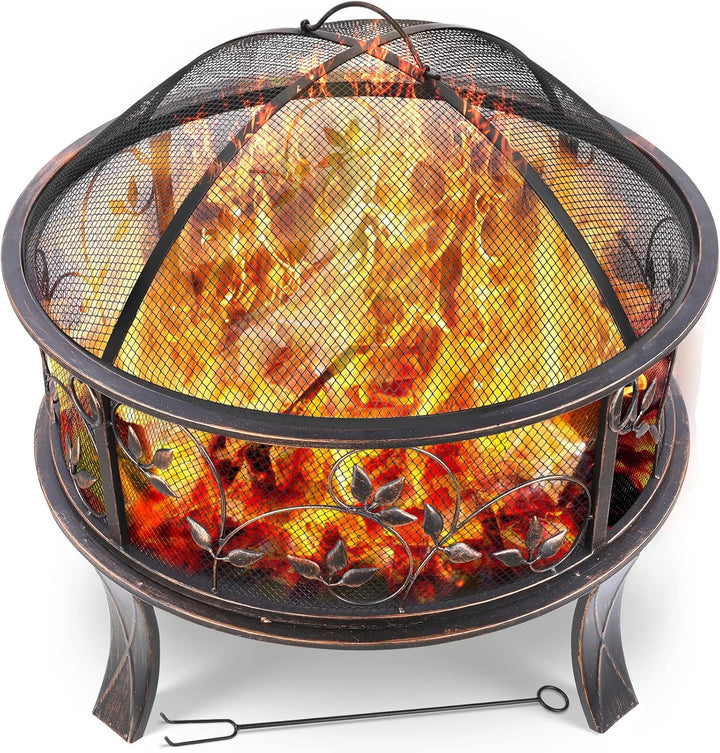 Feuerschale, Feuerschale Garten, Feuerkorb mit Funkenschutz, Feuerstelle Retro-Look, inkl. Poker & K