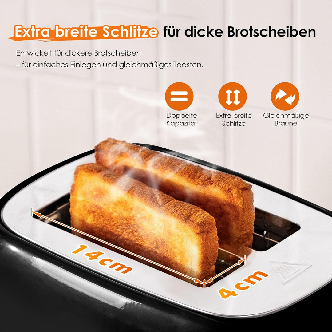 Fab by Kitchen in the box Toaster 2 Scheiben, Retro Toaster aus Edelstahl mit breiten Schlitzen und