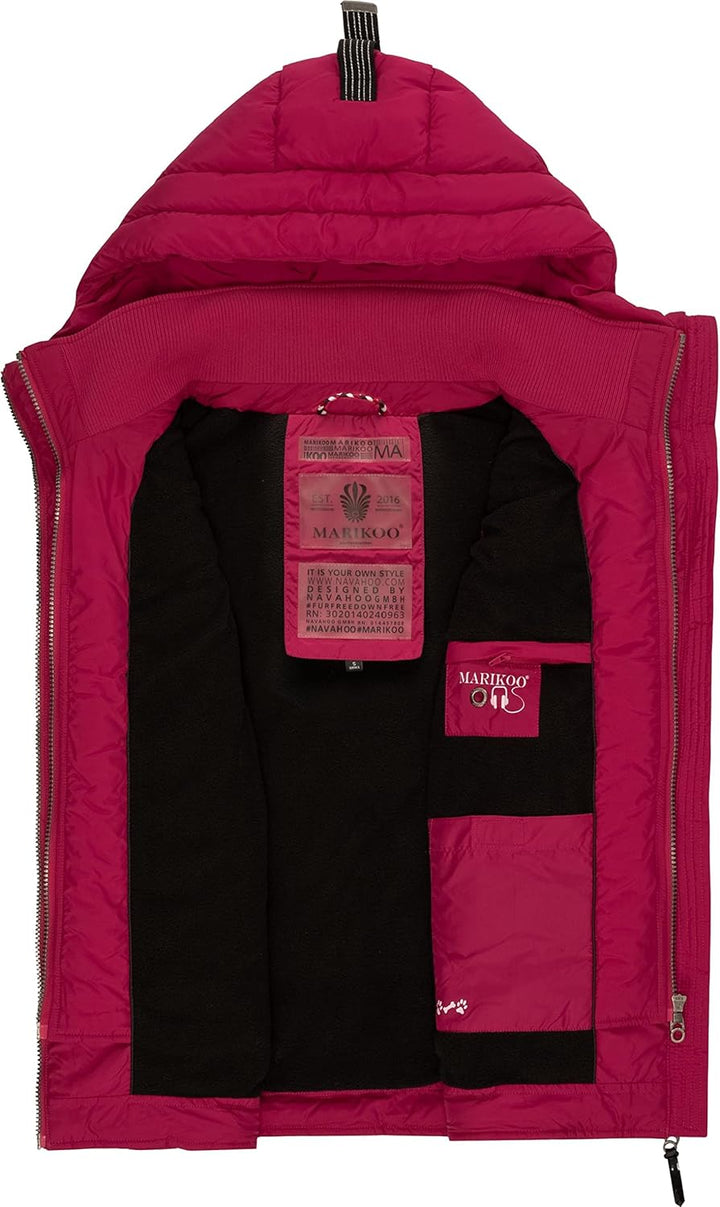 MARIKOO Damen leichte Übergangsweste Steppweste mit Kapuze Taisaa XS-3XL, XS Fuchsia