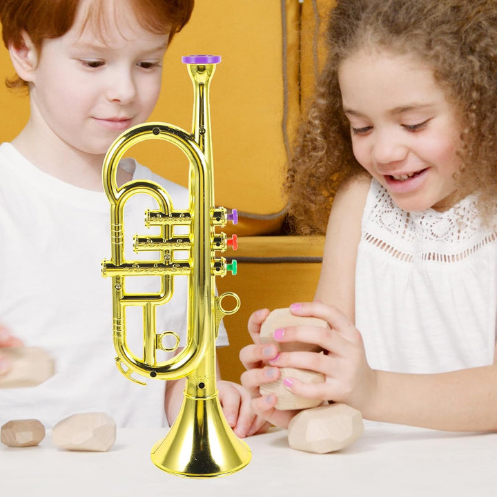 HEMOTON Trompete für Kinder, Blasinstrument, Metall, Kupferinstrument, Lernspielzeug Goldfarben 33.5