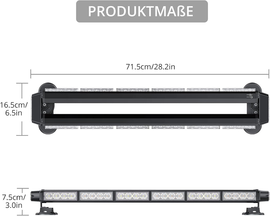 Justech 54LEDs Warnleuchte Rundumleuchte 27 Modi Blitzleuchte Schraube Starker Magnet Amber + Weiss