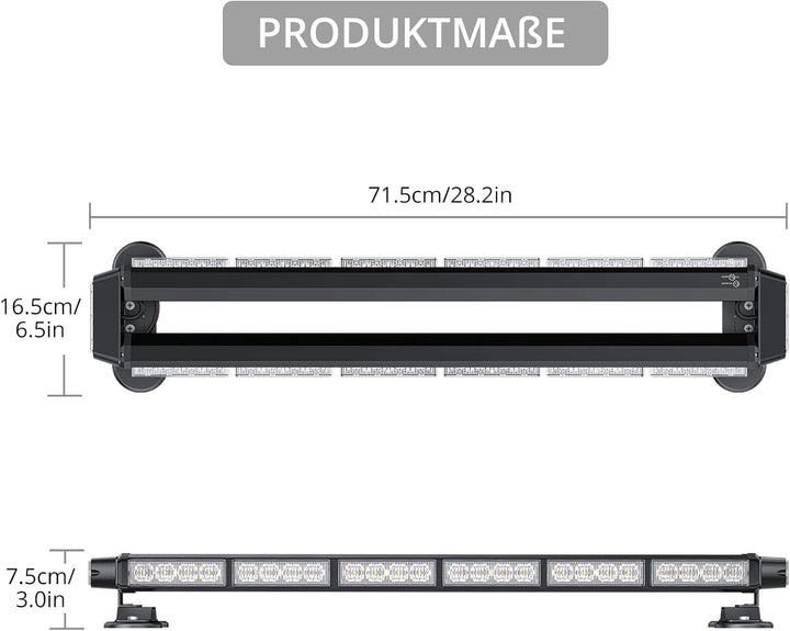 Justech 54LEDs Warnleuchte Rundumleuchte 27 Modi Blitzleuchte Schraube Starker Magnet Amber + Weiss