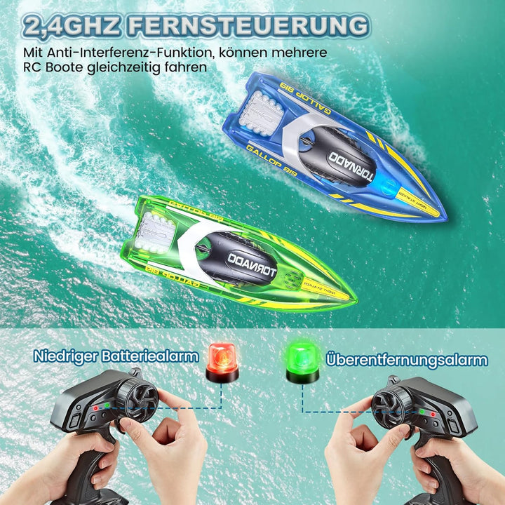 JONRRYIN Ferngesteuertes Boot, RC Boot mit LED-Licht für Pools und Seen, 2,4 GHz Ferngesteuerte Boot