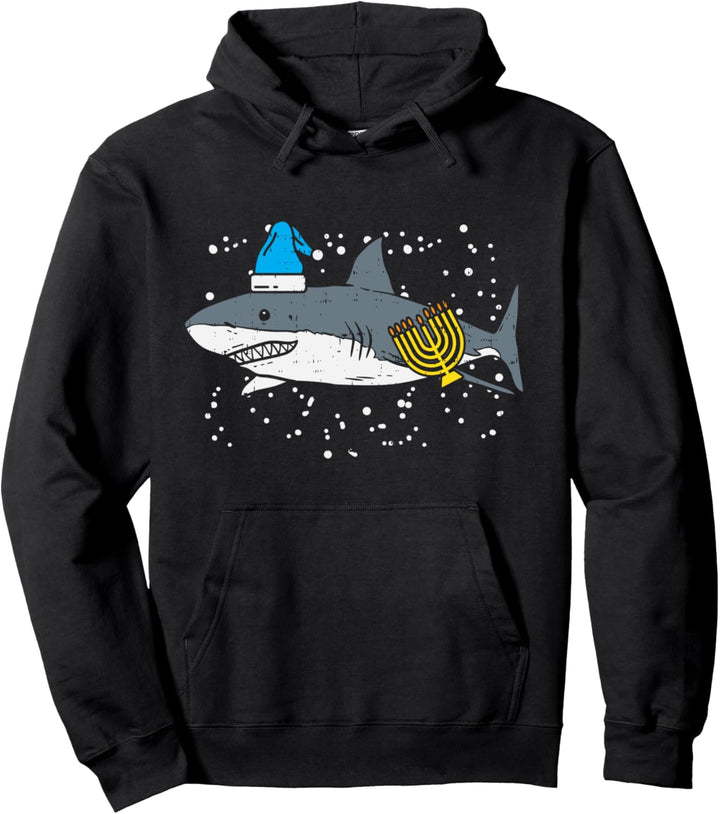 Jewish Shark Menorah Funny Hanukkah Chanukah Animal Gift Pullover Hoodie