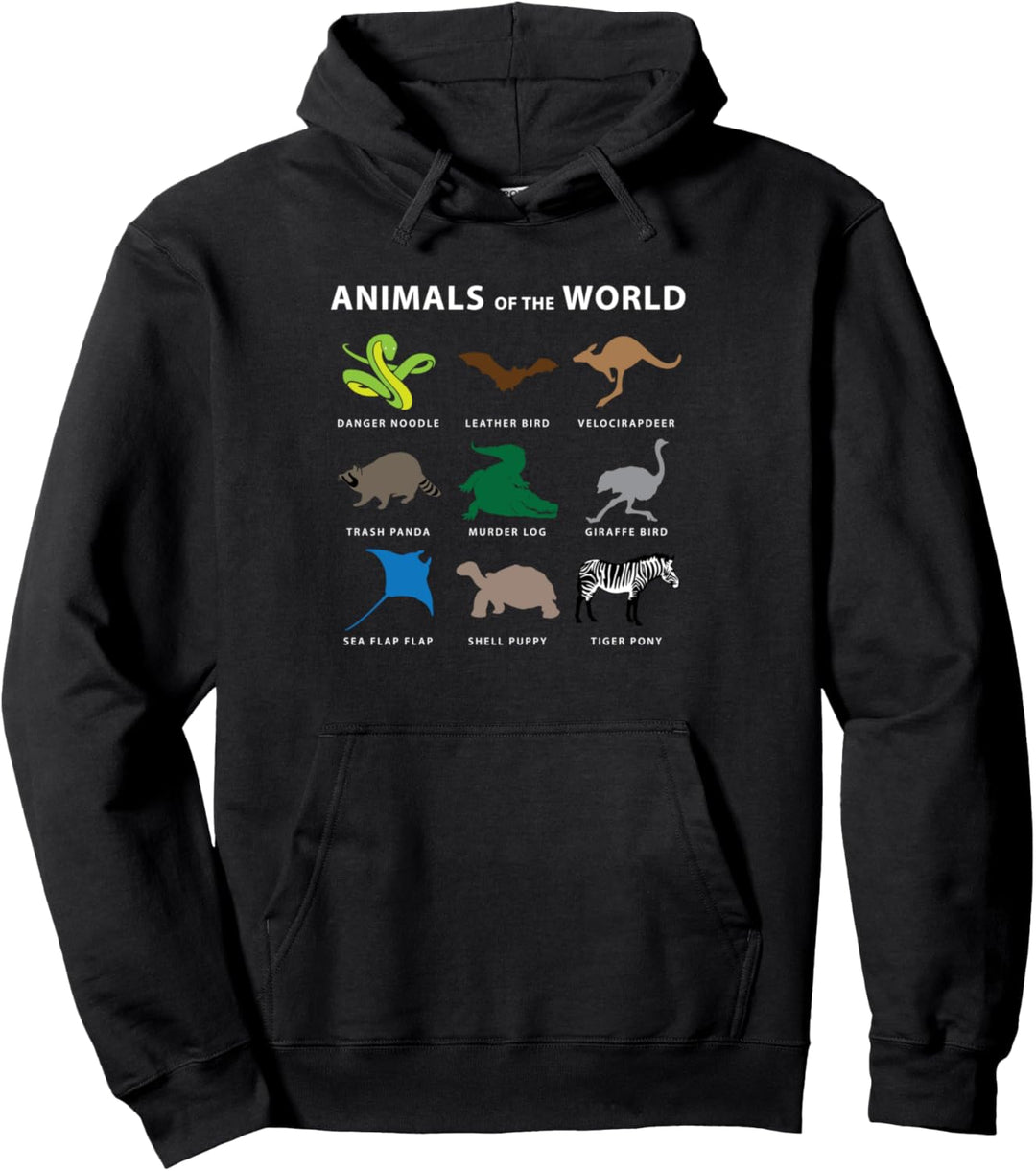 Animals of the World Funny Animal Lover Gifts Giraffe Panda Pullover Hoodie
