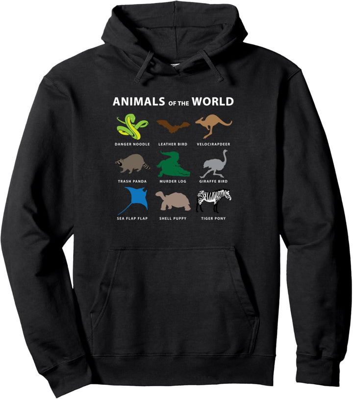 Animals of the World Funny Animal Lover Gifts Giraffe Panda Pullover Hoodie