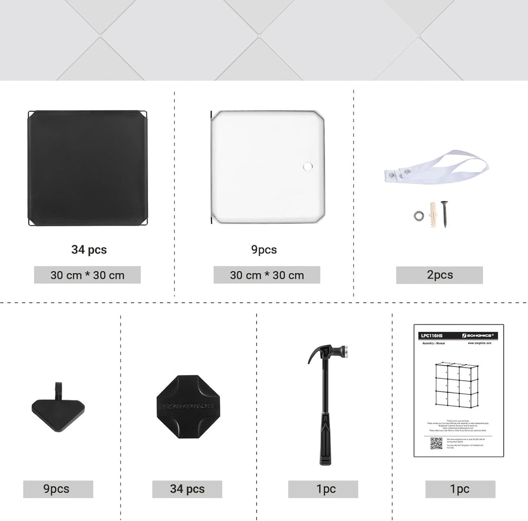 SONGMICS Regalsystem, Schuhregal, Set aus 9 Würfeln, Kleiderschrank aus Kunststoff, mit Türen, Steck
