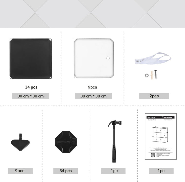 SONGMICS Regalsystem, Schuhregal, Set aus 9 Würfeln, Kleiderschrank aus Kunststoff, mit Türen, Steck