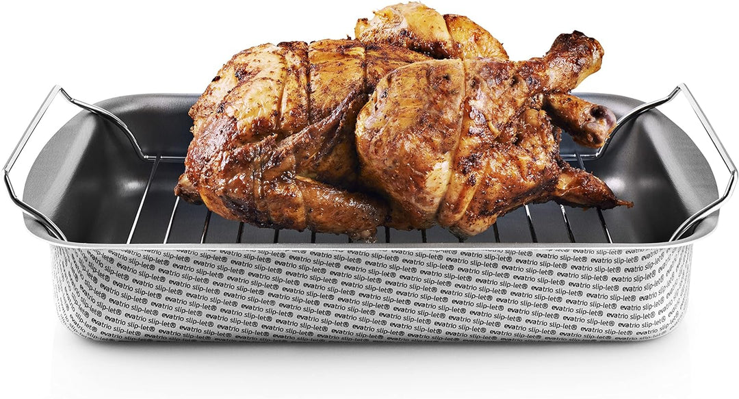 EVA-TRIO | Bräter mit Rost 31x23 | Innen mit Slip-Let®-Anithaftbeschichtung | Grau 30 x 22 cm, 30 x