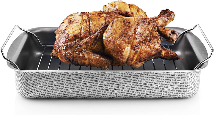 EVA-TRIO | Bräter mit Rost 31x23 | Innen mit Slip-Let®-Anithaftbeschichtung | Grau 30 x 22 cm, 30 x