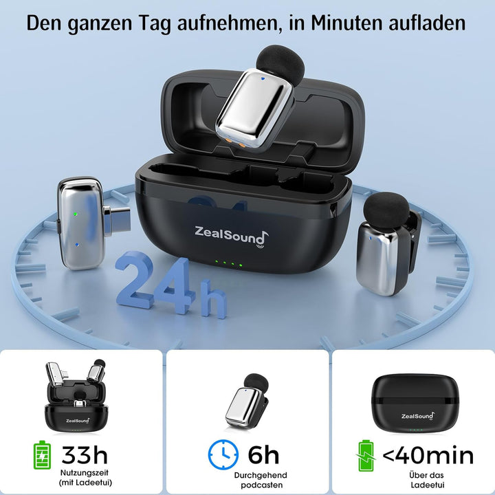 zealsound Mini Kabelloses Lavalier-Mikrofon für iPhone Handy Android, Wireless Ansteckmikrofon mit R