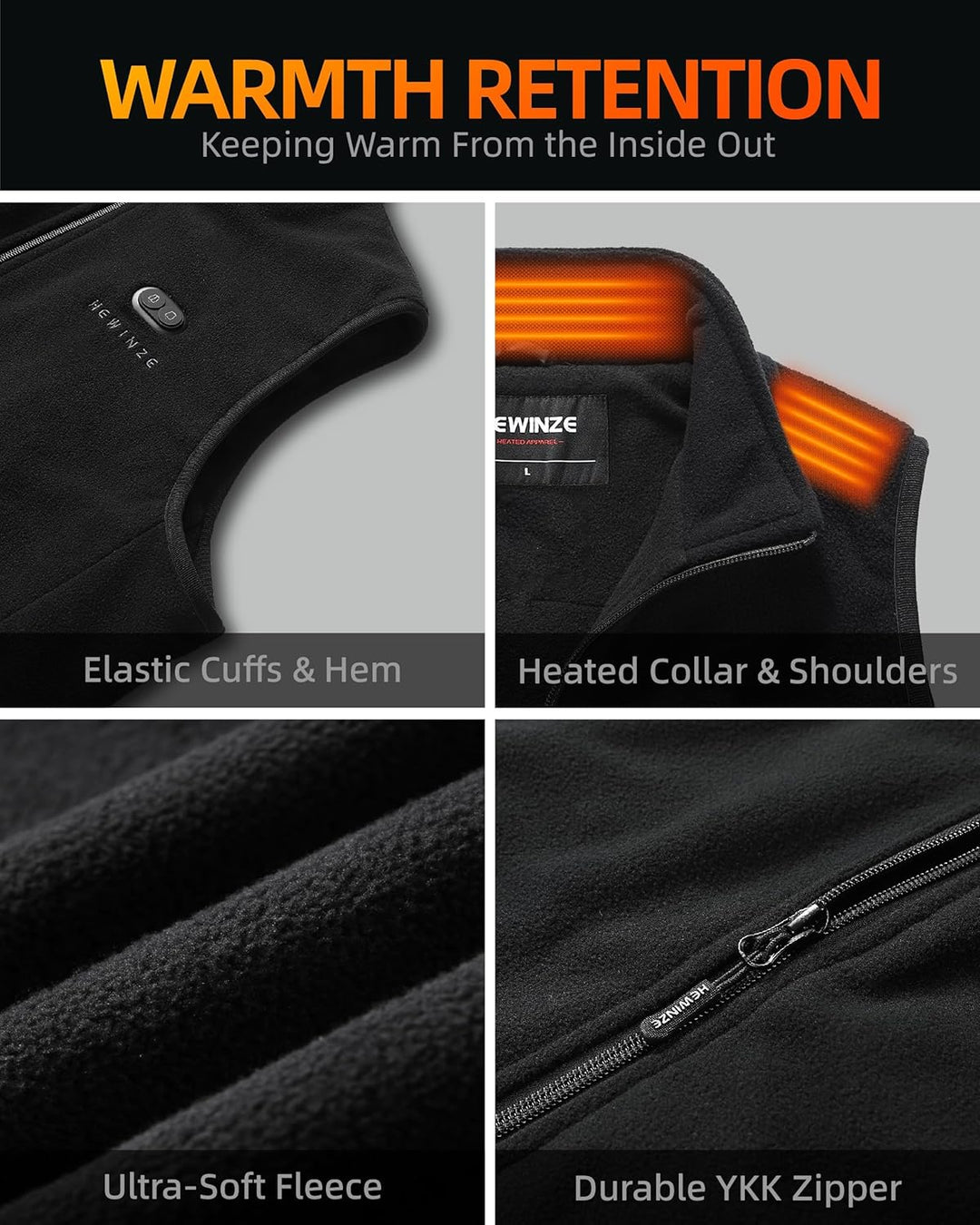 HEWINZE Fleece Beheizbare Weste Herren - Wärme weste mit akku 7.4V, heizweste jagd 7.4v-(stil A)dame