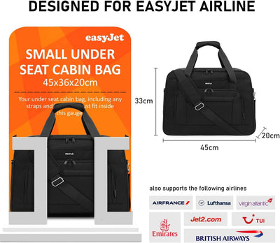 ECOHUB 30L Reisetasche Handgepäck Flugzeug, wasserfest Easyjet Handgepäck Tasche 45x36x20 mit Nassfa