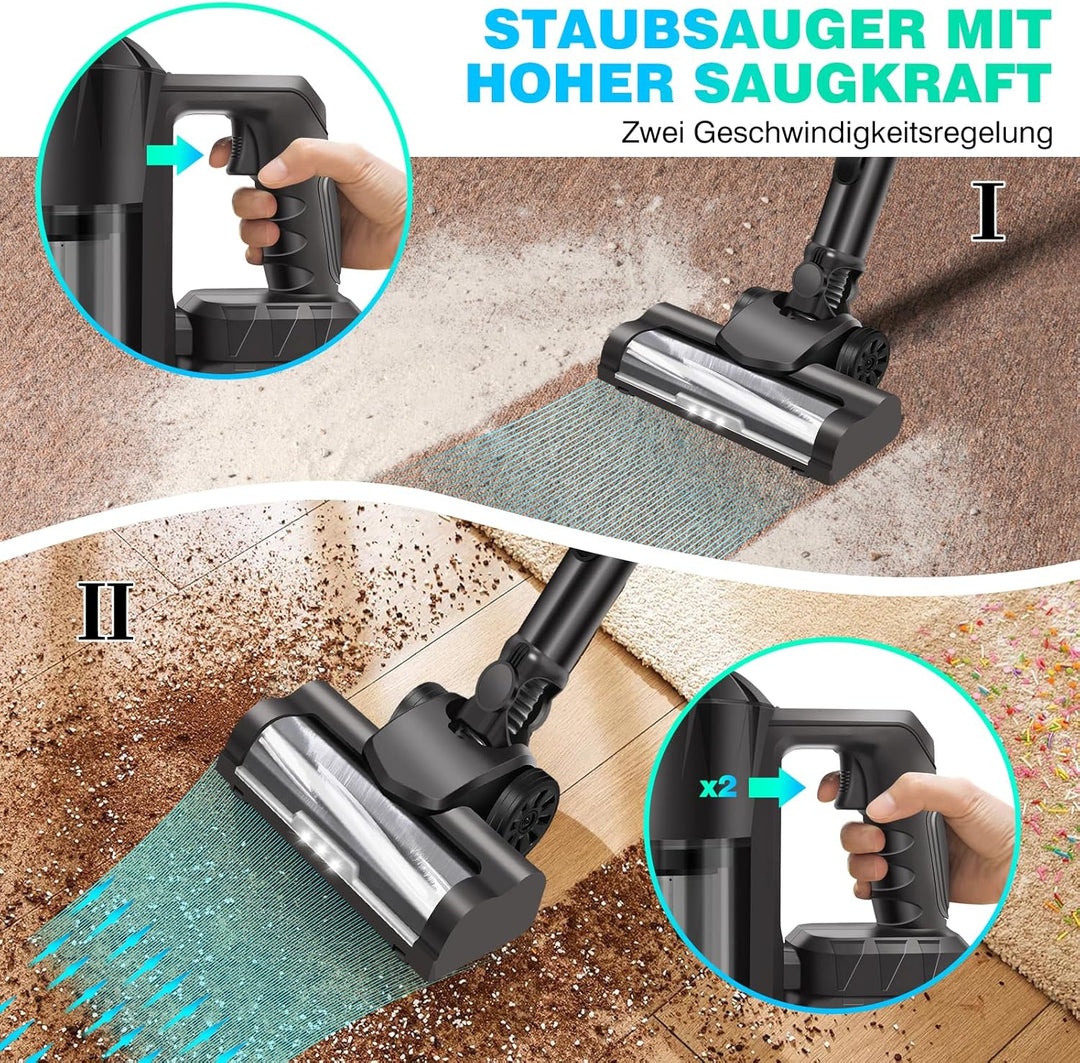 Huini Akku Staubsauger, Kabellos Akkustaubsauger mit LED Licht, Kabelloser Staubsauger mit Aufgerüst