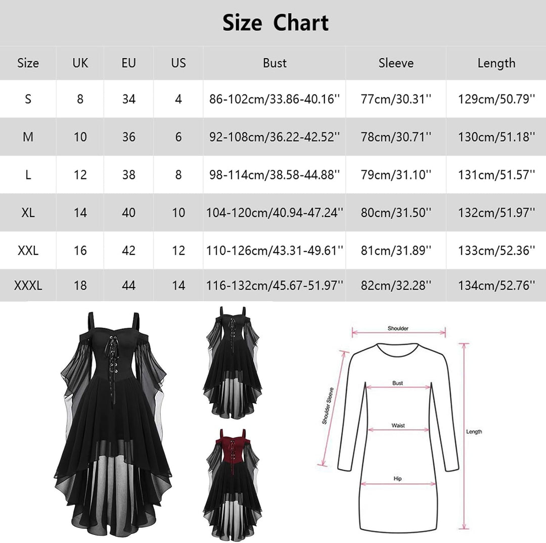 Halloween Kostüm Damen Gothic Kleid Mittelalter Gebundene Taille Hexenkostüm Vampir Renaissance Trom
