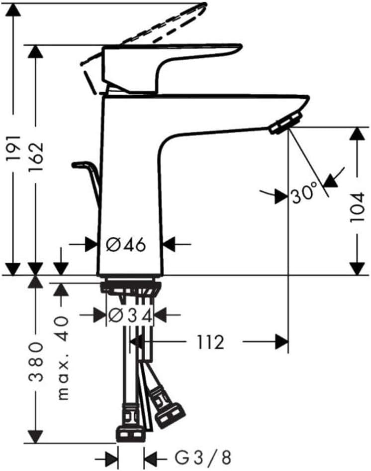 hansgrohe Waschtischarmatur Talis E, Wasserhahn Bad mit Auslauf Höhe 110 mm, mit Zugstange, Badarmat