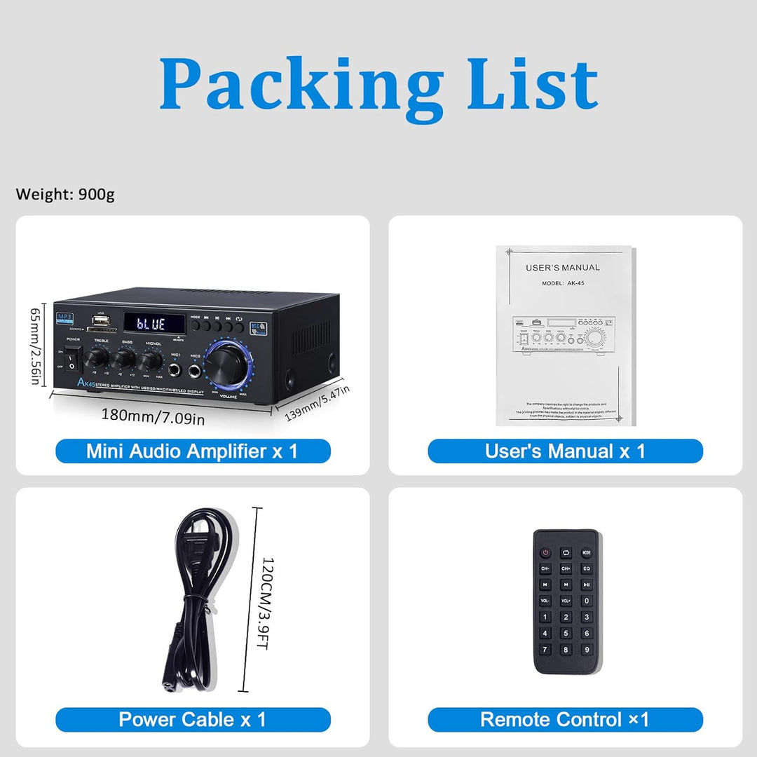 Stereo-Empfänger und Verstärker, Heim-Audio, Bluetooth, 5.0 A, Heimverstärker, FM-Radio, USB, SD-Kar
